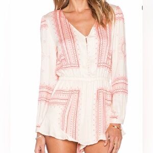 Revolve The Jetset Diaries Ivory Romper with Coral Pink Border Print